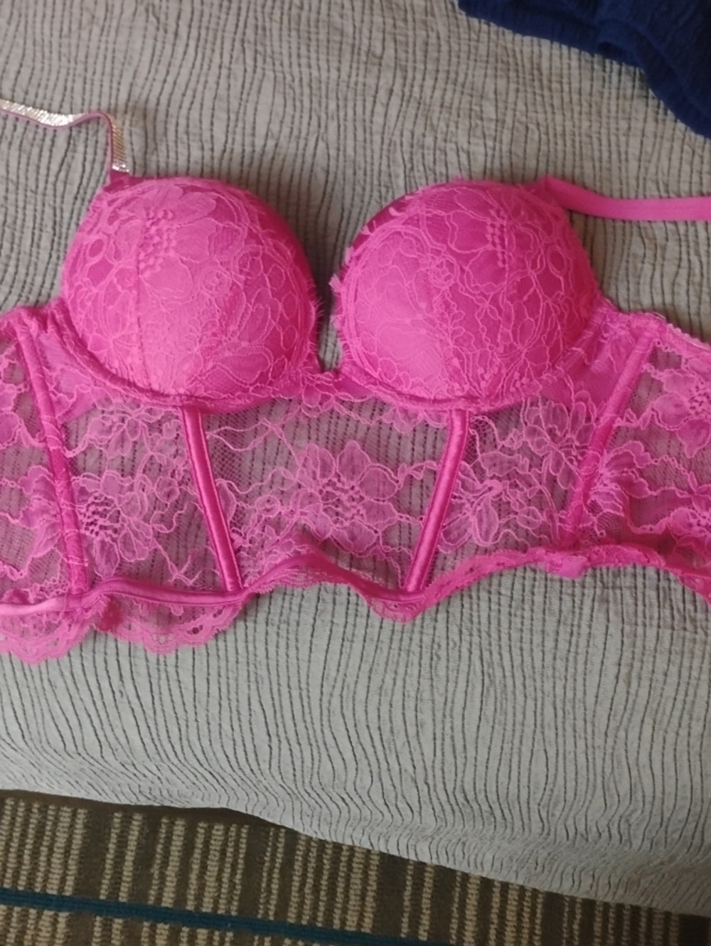 Victoria's Secret Hot Pink Lace Longline Push-Up Bra